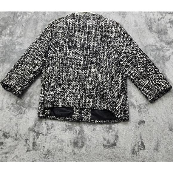 Vintage JM Collection Jacket Womens 16 Black White Tweed Full Zip Collarless - Picture 4 of 13
